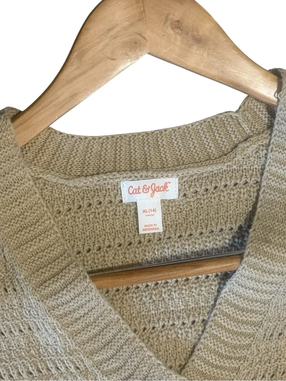 NWT Girl’s Cat & Jack Knit Button Up Vest XL 14 Tan